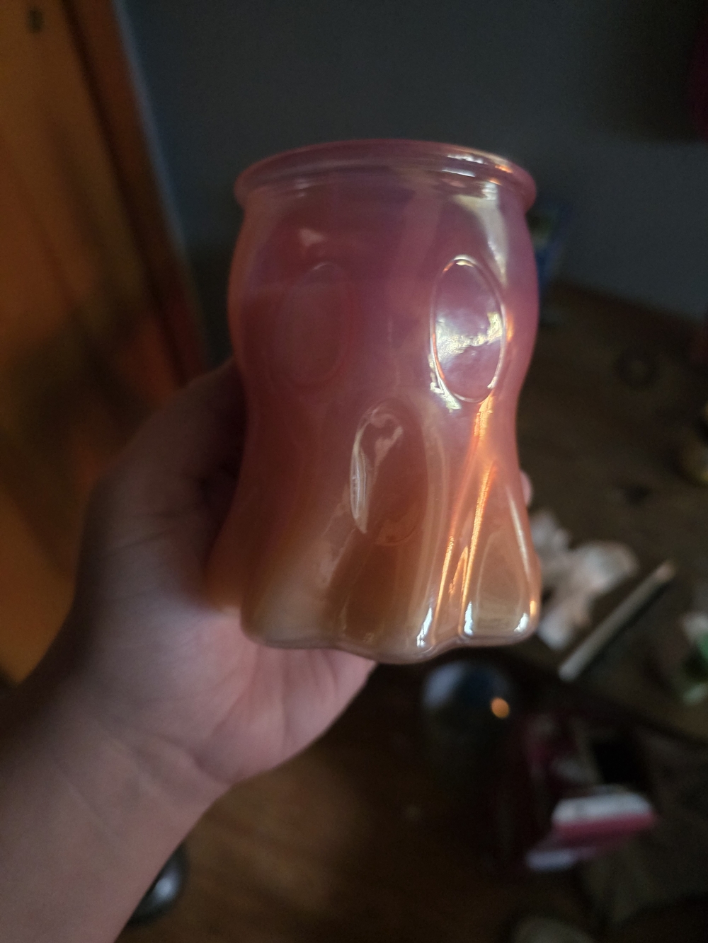 Iridescent Pink to Peach Glass Jar Candle Holder - Women Bath & Body Accessory